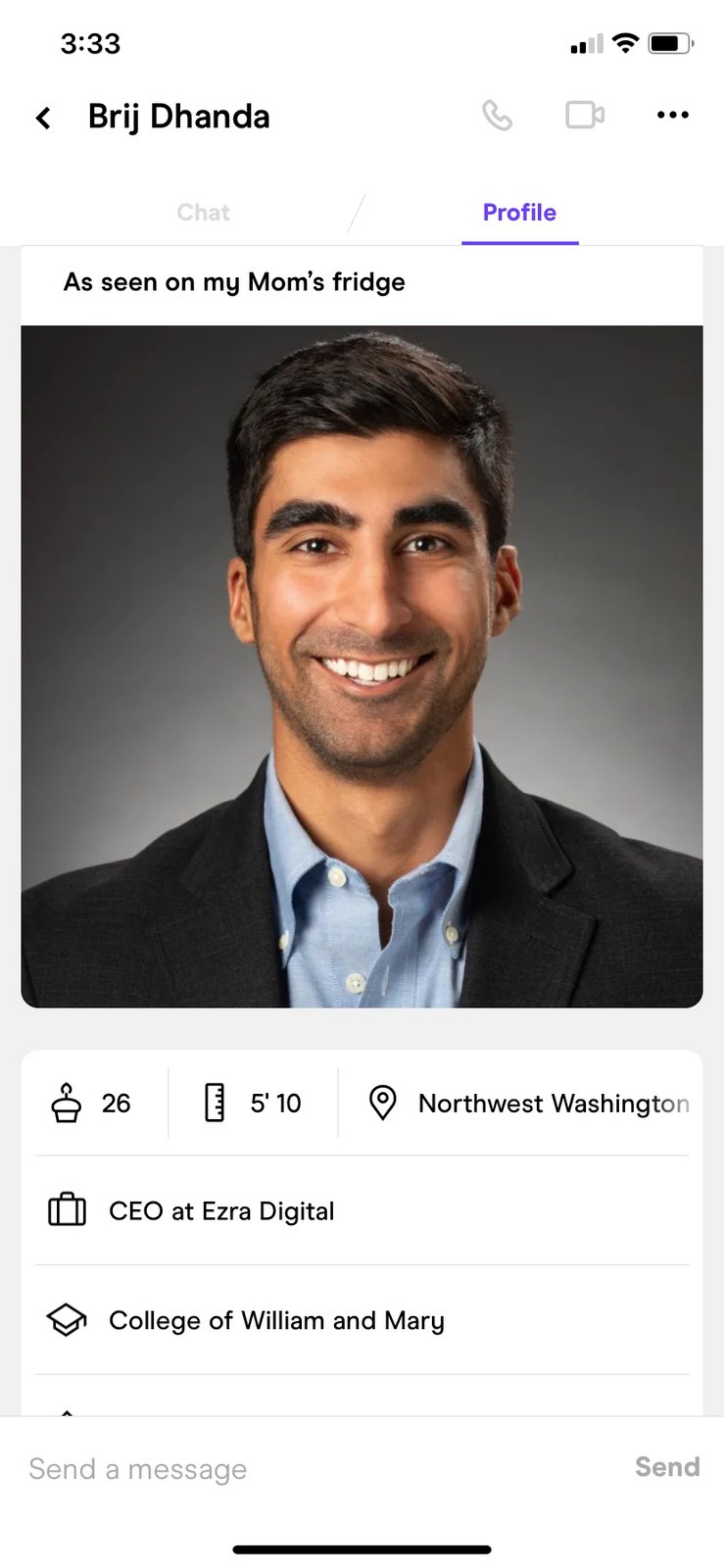 Brij’s original Hinge profile screenshot